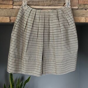 Brian Reyes Silk Striped Pleated Mini Skirt Preppy Office Neutral Black Cream 4